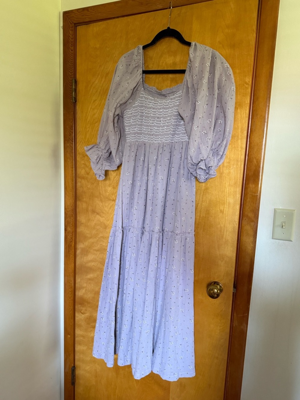 Pink Lily Lavender Smocked Puff-Sleeve Maxi Dress